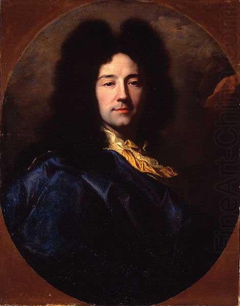 Hyacinthe Rigaud Portrait of Portrait of the artist, bust-length, with a yellow cravat and a blue cloak, feigned oval. china oil painting image